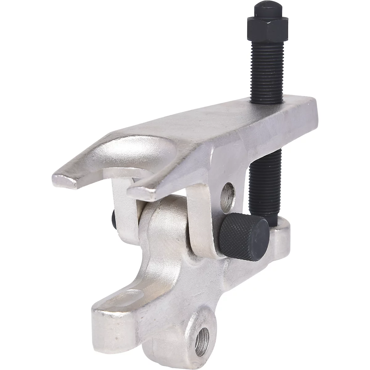 Werkzeug, Metall, silberfarben, mit Schraube und schwarzem Griff.